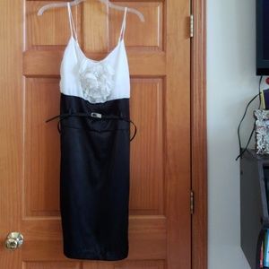 White and black belted dress